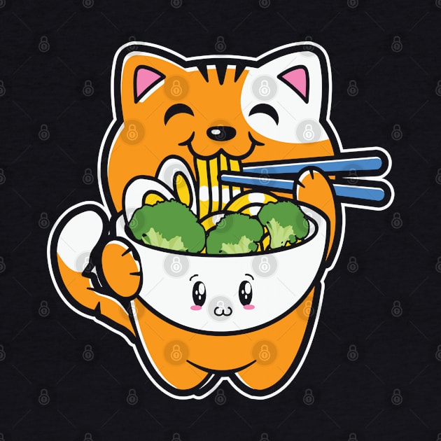 Kawaii Cat Neko Eating Ramen Japanese Noodle lover by BadDesignCo